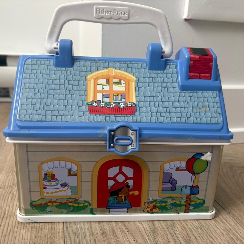 Rare Fisher Price Carrying Tin Playset House Case Vintage Style Storage